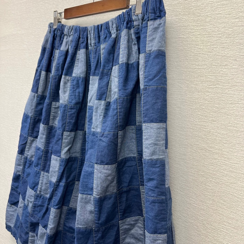 Handmade Patchwork Denim Midi Skirt Womens Large Dark Light Wash Elastic Waist - Picture 4 of 6